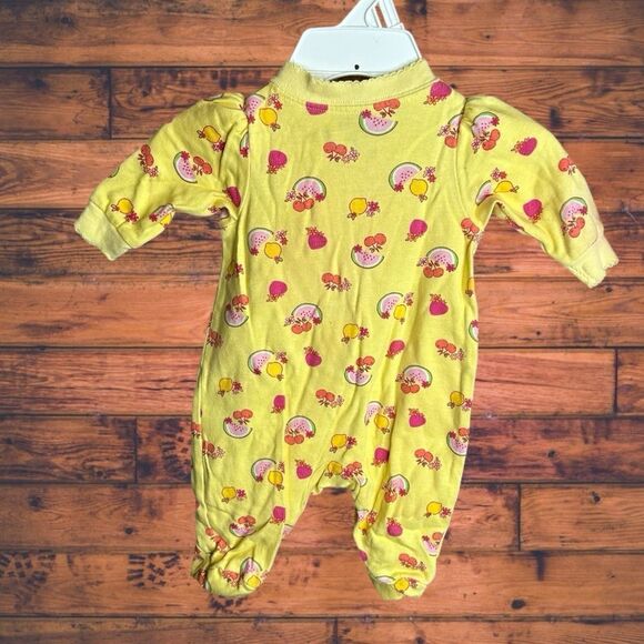 5 for $25🔥Faded Glory Yellow Fruit Print Footies Pajamas Newborn - Picture 2 of 5